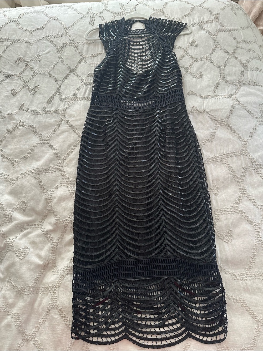 SAYLOR Black Crochet Midi Dress with Open Back
